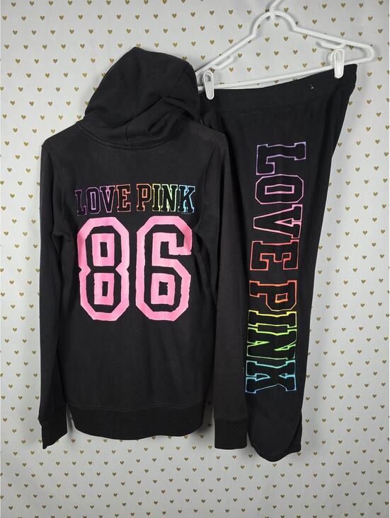 PINK Victoria's Secret Tops - Victorias Secret Pink VINTAGE HTF Rainbow Embroidered SET Hoodie Sweats SMALL